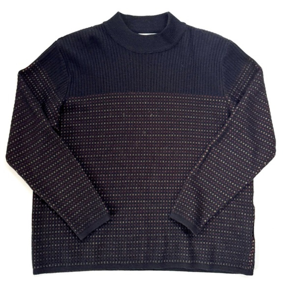 VTG 90's Adolfo Collectibles Sweater Black Wool Blend Mock‎ Neck Textured Large